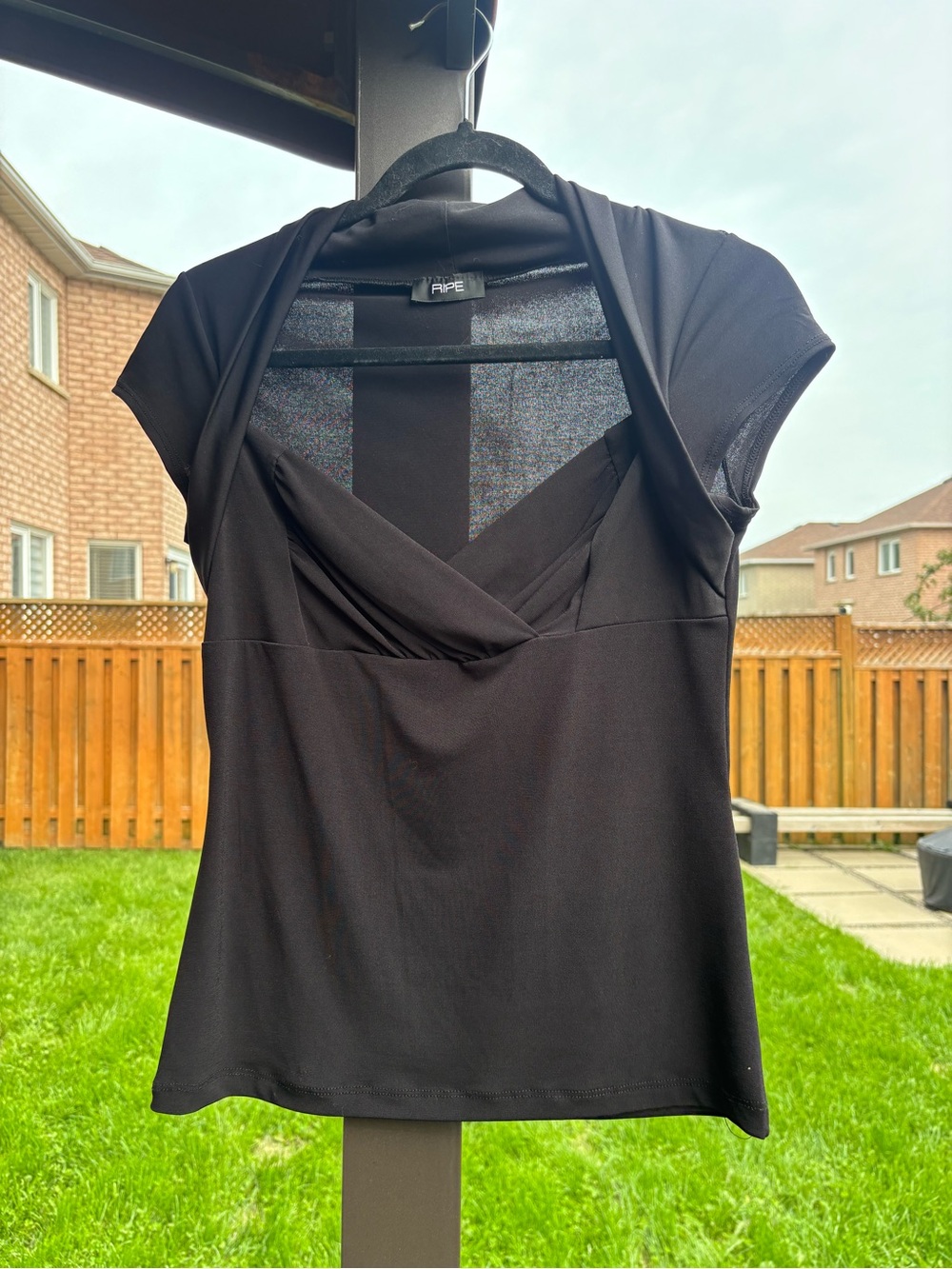 Ripe Black Draped V-Neck Short Sleeve Top with Twist Detail